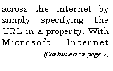 Text Box: across the Internet by simply specifying the URL in a property. With Microsoft Internet