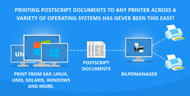 Print PostScript documents to ANY printer from SAP, Linux, Unix, MAC, Solaris with BiLPDManager!