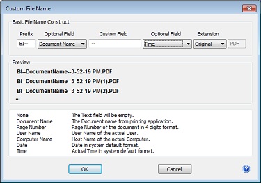 Custom File Naming window