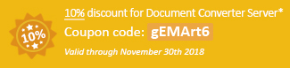 10% discount for Document Converter Server Coupon code: gEMArt6