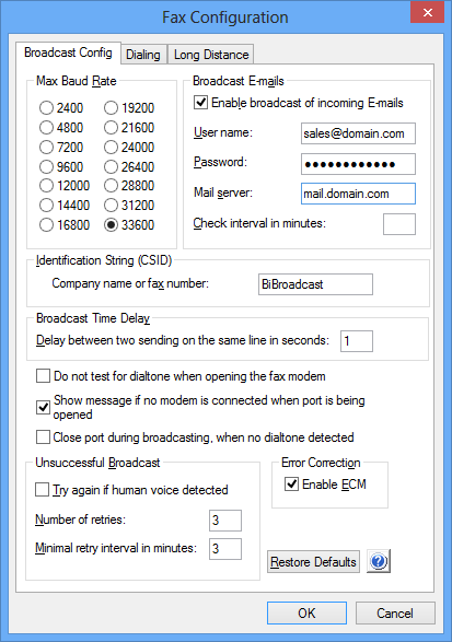 Fax Broadcast Preferences