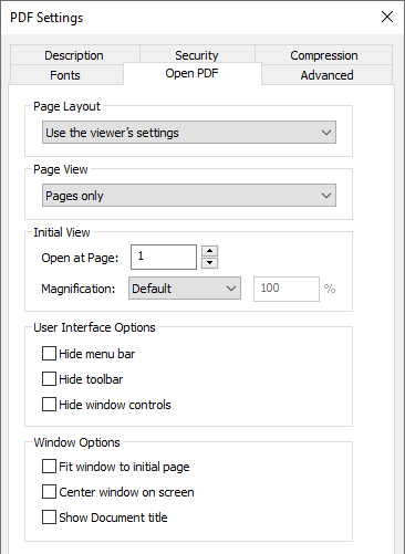 PDF Open Settings