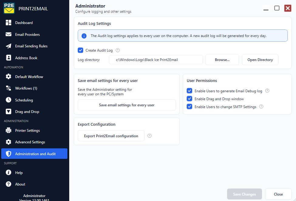 Print2Email - Administration and Audit