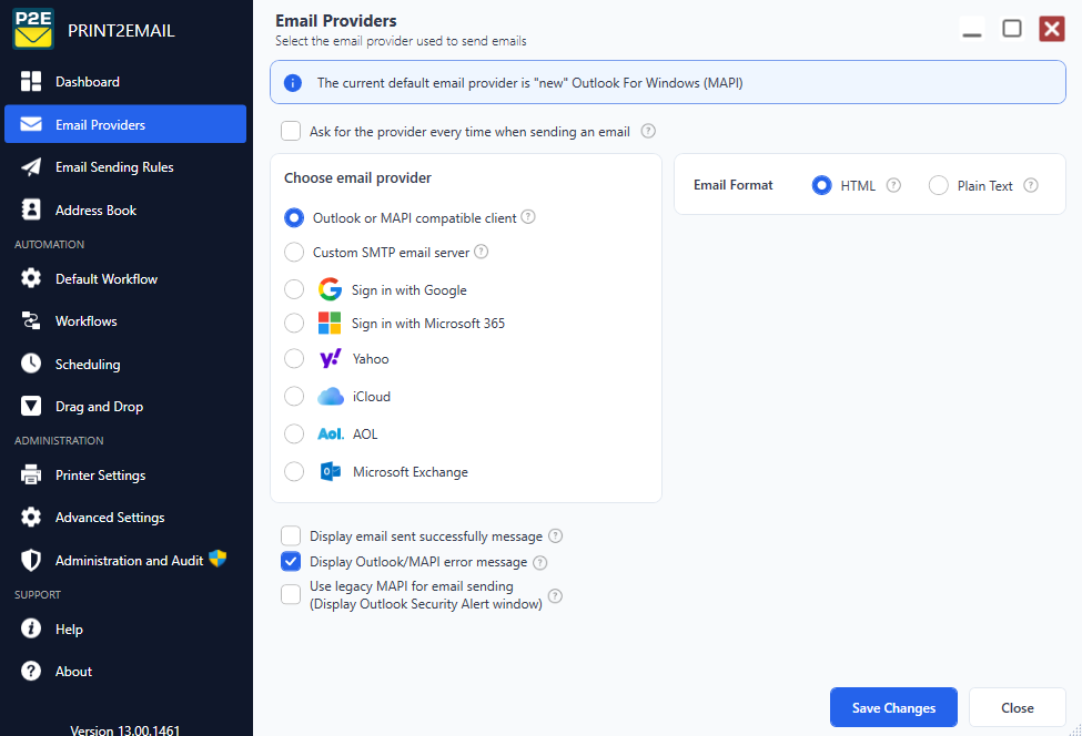 Print2Email - Email Providers
