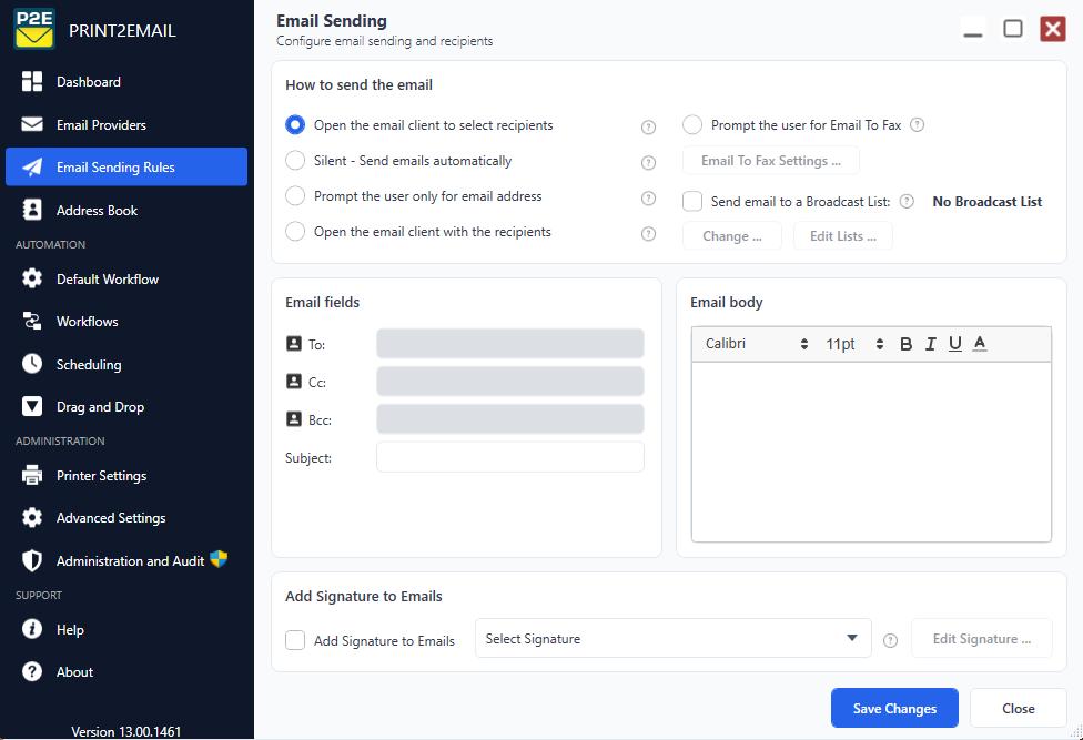 Print2Email - Email Sending Rules