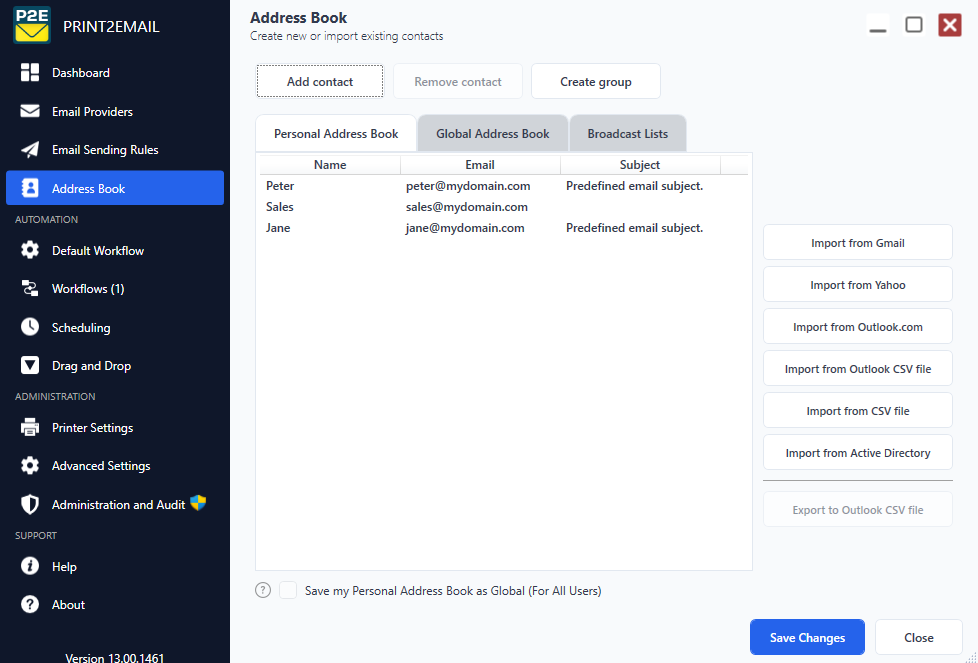 Print2Email - Address Book