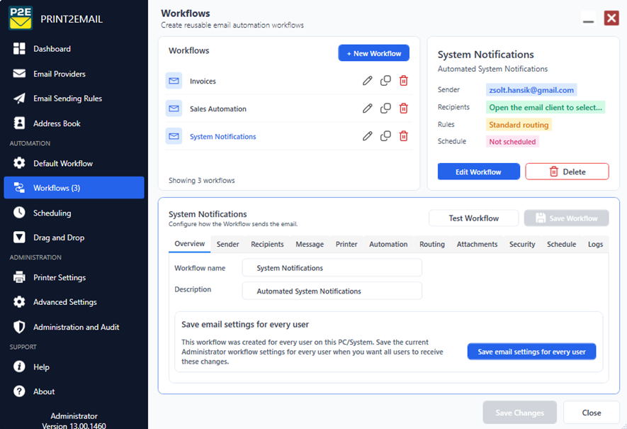 Print2Email - Workflows