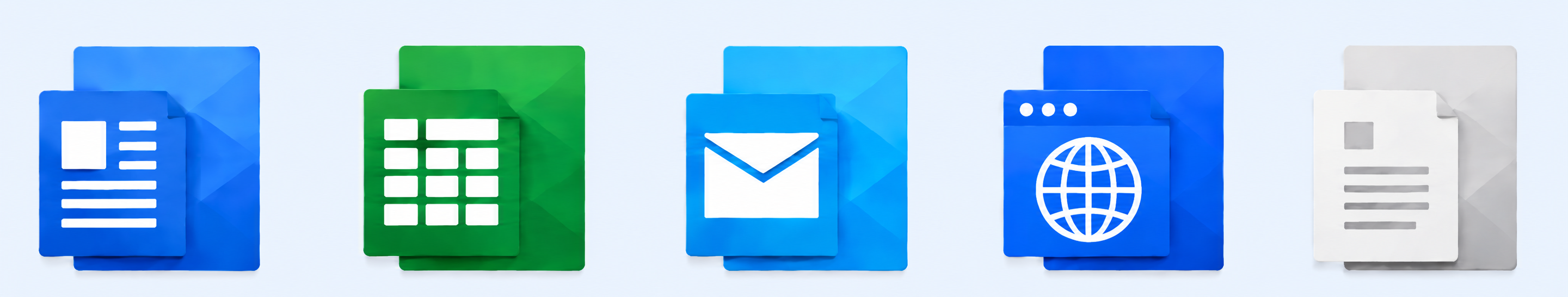 Word, Excel, Outlook, browser and document icons