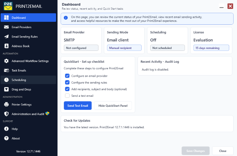 New Print2Email Dashboard Interface