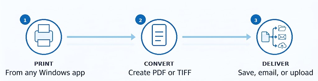 Print, convert, and deliver workflow