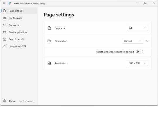 ColorPlus Printer PSA Page settings
