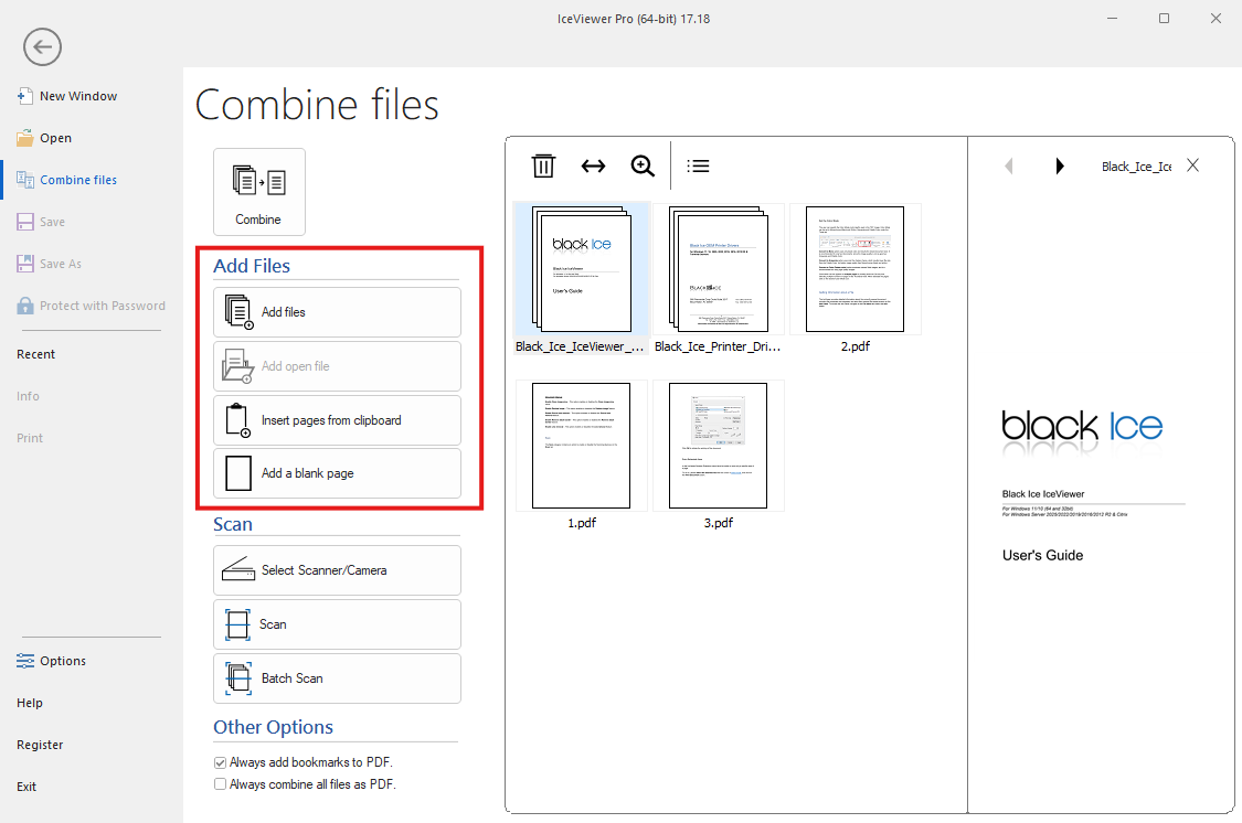 Combine files Add Files