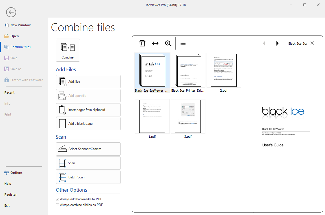 Combine files default tab