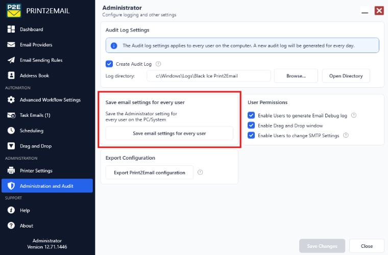 Save settings for every user