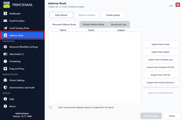 Address book tab