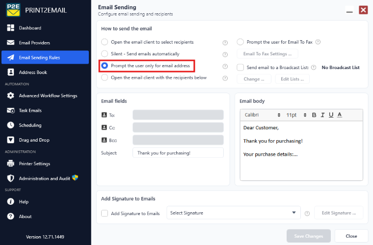 Prompt the user only for email address
