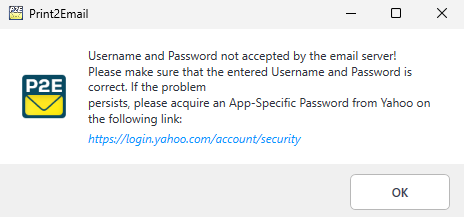 Wrong password error message