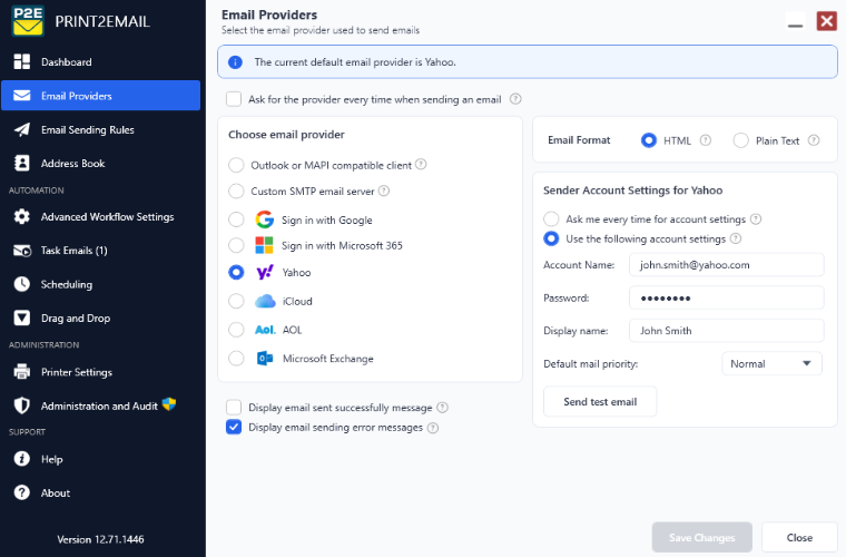 Use Yahoo for email sending