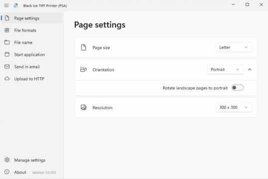 TIFF Printer PSA Page settings