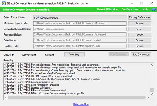 BiBatchConverter Service Manager