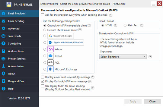 Print2Email User Interface