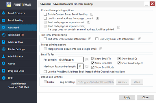 Print2Email for Content Based Email Sending