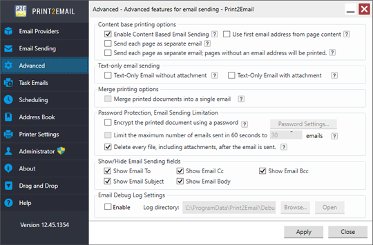 Print2Email for Content Based Email Sending